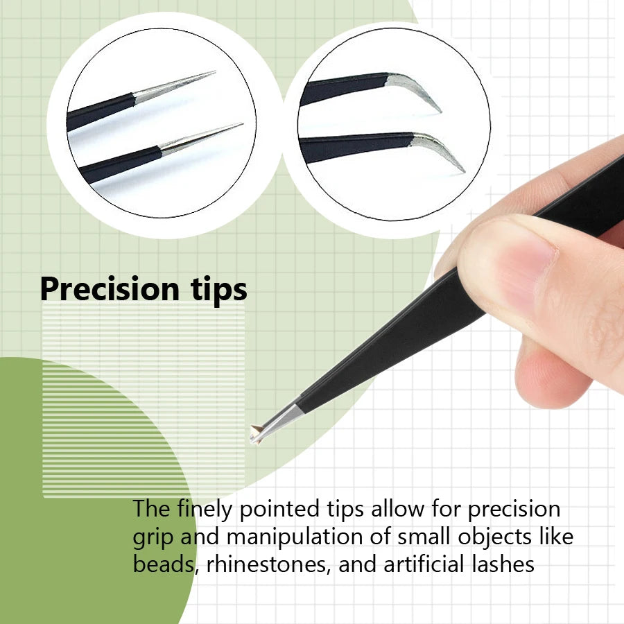 Anit-Static Tweezers, Precision Black DIY Tweezers for Nail Art and