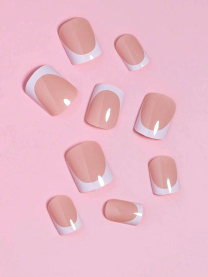 24pcs/set short square fake nails for women cute bride heart white