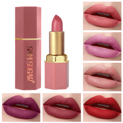 6 Colors Gold Bar Tube Lipstick Matte Texture Pearlescent Glitter