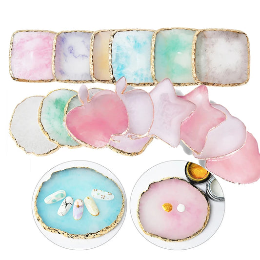 Natural Resin Stone Luxury Nail Art Palette Mix Color Drawing Pallet