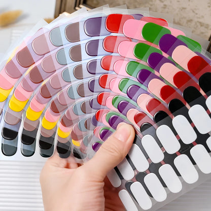 16Tips Semi-Cured Gel Nail Sticker Pure Color UV/LED Lamp Gel Nail