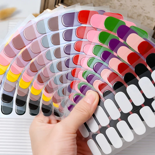 16Tips Semi-Cured Gel Nail Sticker Pure Color UV/LED Lamp Gel Nail