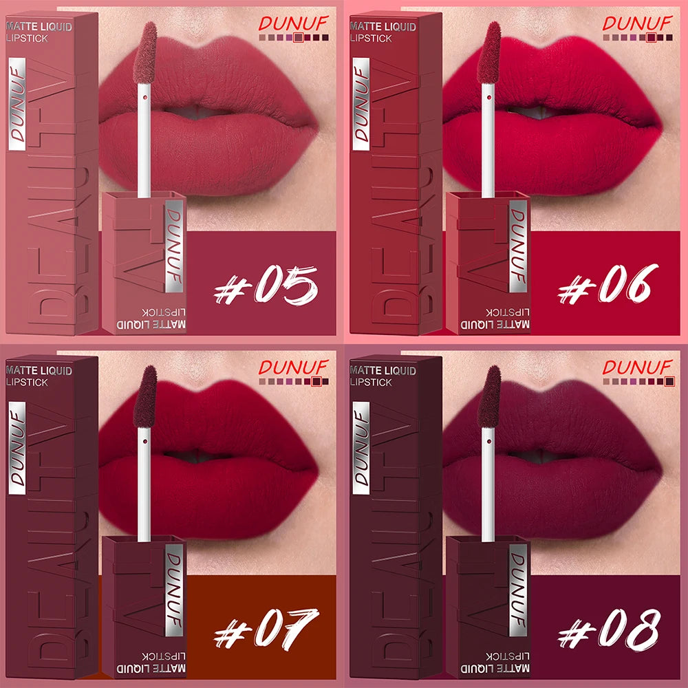 DUNUF  8-color matte velvet smooth easy-to-apply square tube lip gloss