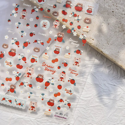 Cute Animals Bear Dog Cake Sweet Cherry Grid Bowknot Star Line Fruit