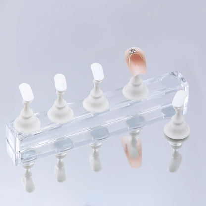 5pcs/Set Magnetic Nail Holder False Nail Tip Practice Stand Crystal