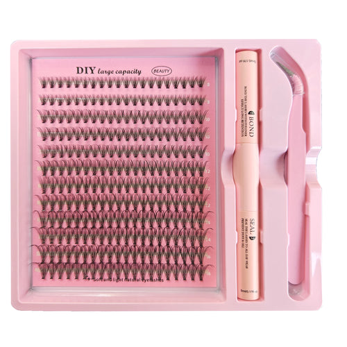 DIY Clusters Lash Kit Full Set 8-16mm Mix Bond&Seal Tweezers Lash for