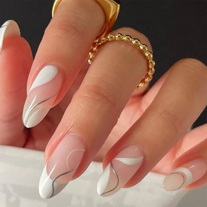 24Pcs Cute Oval False Nails Reusable And Adhesives Aesthetic False Almond Nails Complete Nail Kit Acrylic Press On Set For Gel