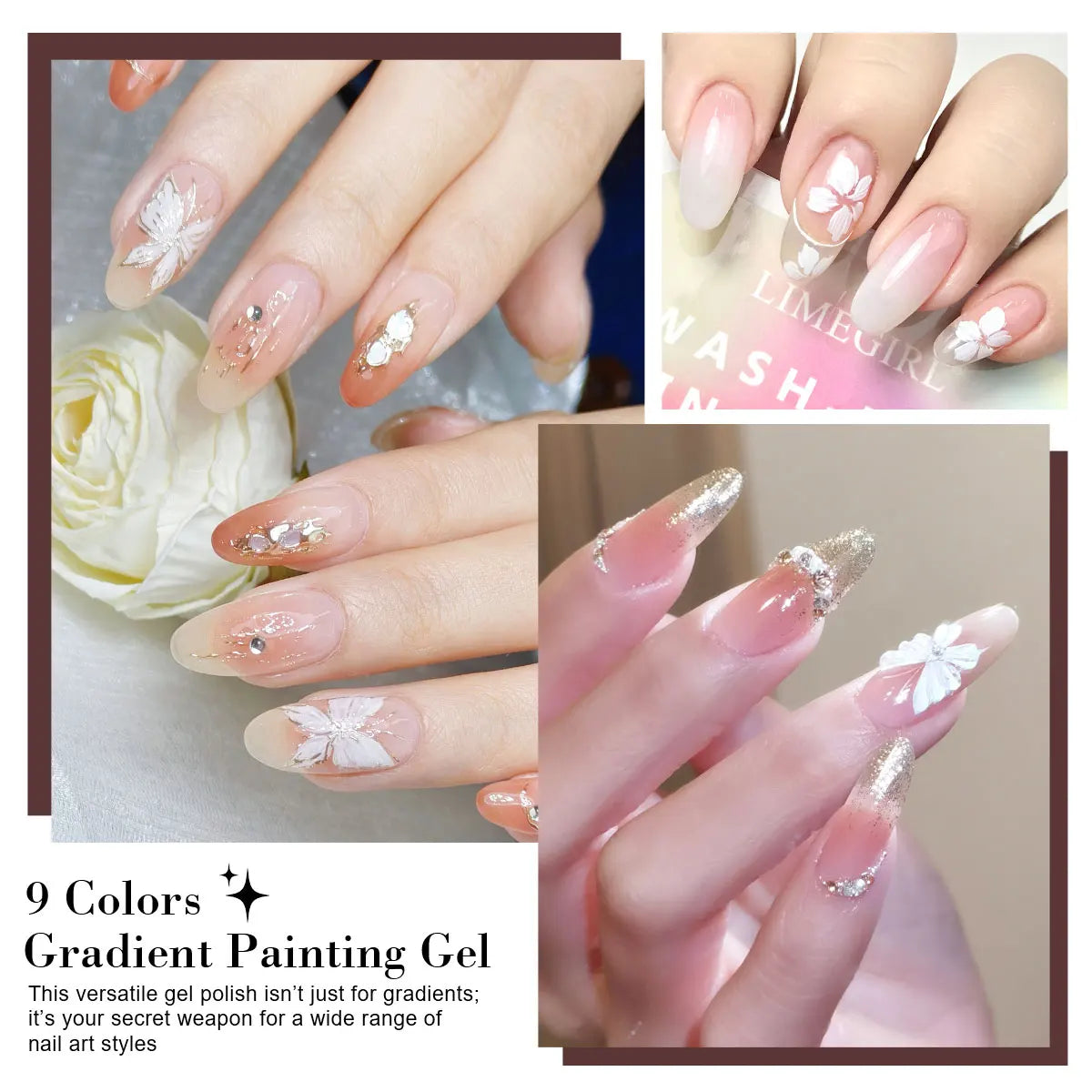 LIMEGIRL 9 Color Gradient Painting Gel Nail Art Gradient Color DIY