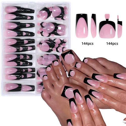144pcs French hand and foot wear nail set summer short square shiny