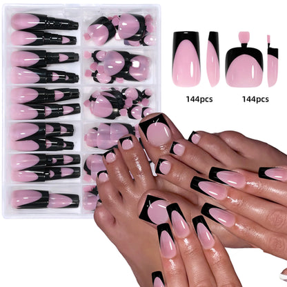144pcs French hand and foot wear nail set summer short square shiny
