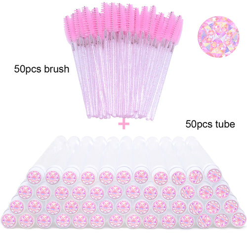 50Pcs Eyelash Brush Tubes With Crystal Lash Mascara Wands Eyebrow Comb