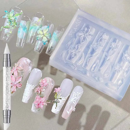 1Pcs 3D Bowknot Silicone Nail Molds+1Carving Pen Y2K Ballet Style