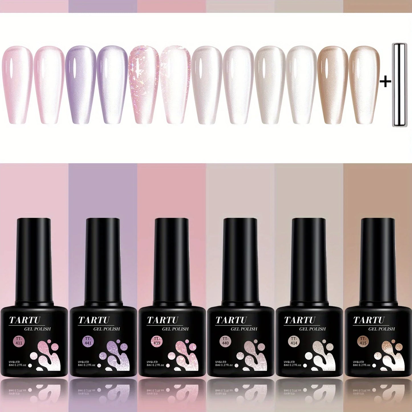 TARTU 6pcs 8ml Cat Eye Gel Nail Polish Set, 6 Colors Gel Polish Kit,