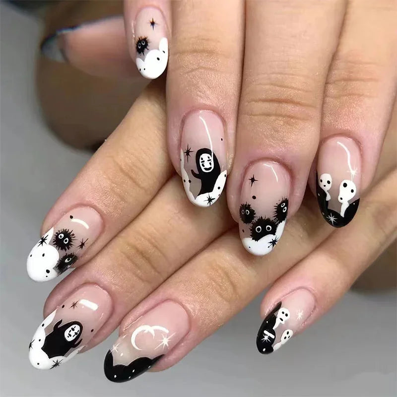 24Pcs Cute Oval False Nails Reusable And Adhesives Aesthetic False Almond Nails Complete Nail Kit Acrylic Press On Set For Gel