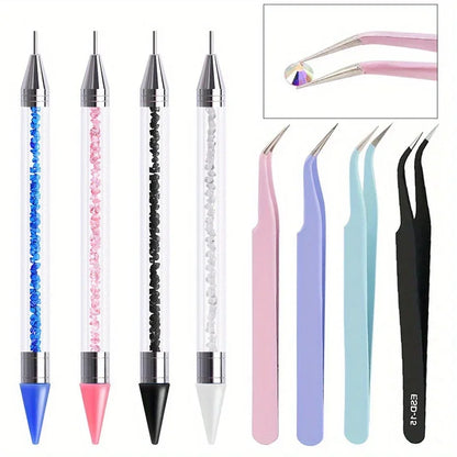 2Pcs set of manicure double-ended diamond pens with crayons stainless
