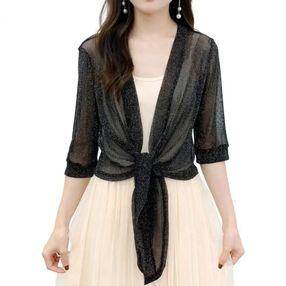 Sheer Glitter Lace-up Cardigan