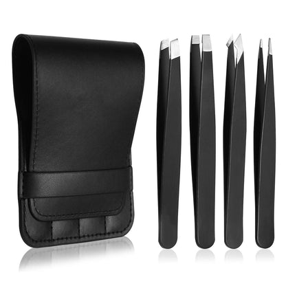 Professional Stainless Steel Eyelash & Eyebrow Grooming Tweezers Set