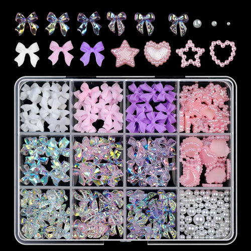 12/15Grids/box Mixed Resin Bowknot Nail Art Decorations 3D Acrylic