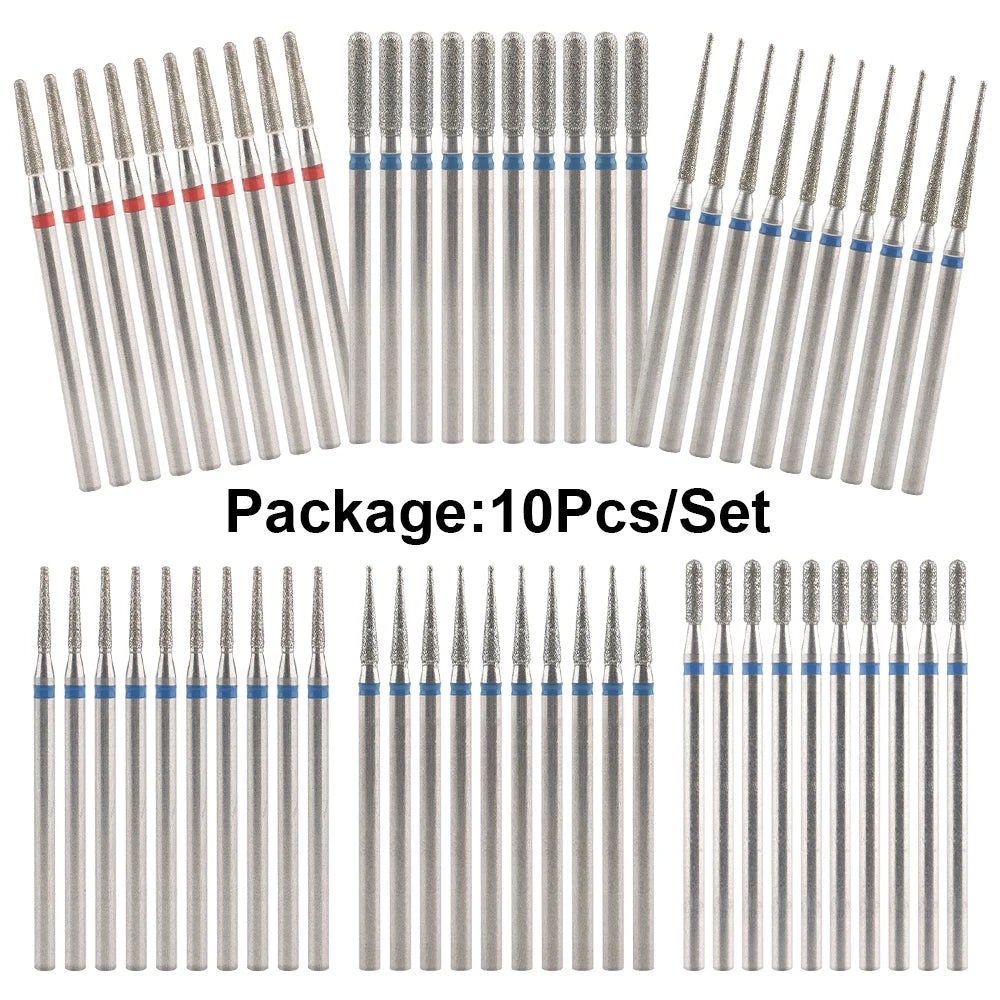 10Pcs Diamond Milling Cutter For Manicure Electric Nail Drill Bits
