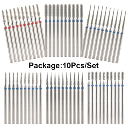 10Pcs Diamond Milling Cutter For Manicure Electric Nail Drill Bits