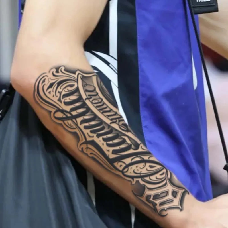 1Pc Handwritten Font Arm Waterproof Temporary Tattoo, Long-Lasting 1-2