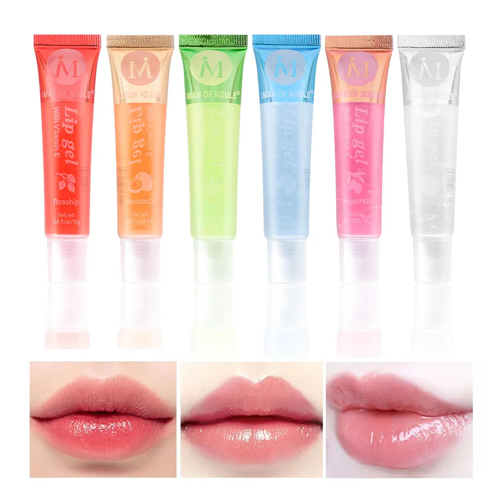 6Pcs Fruity Flavor Watery Glossy Lip Gloss Set Clear Lip Gel Hydrating