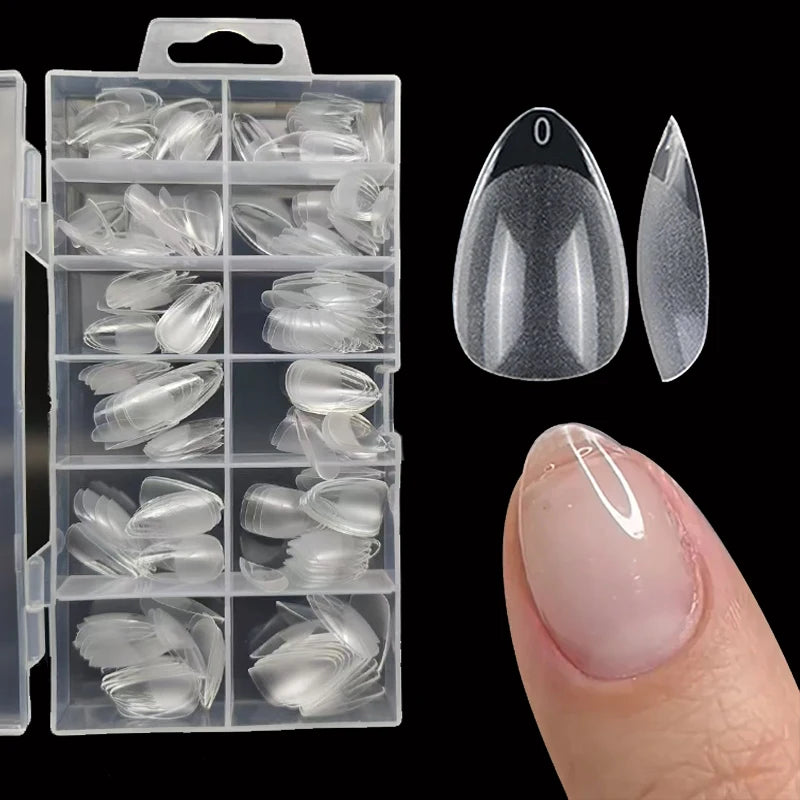 240Pcs/Box Half Matte XXS Almond Nail Tips Full Cover Soft Gel False