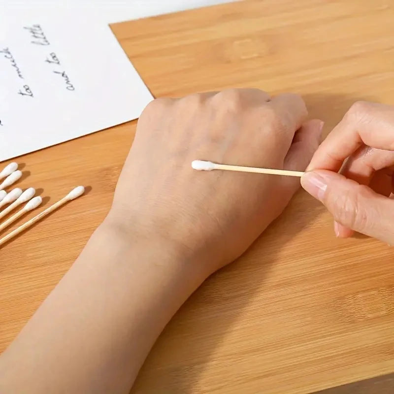 1000pcs Unscented Cotton Swabs, Double-Headed, Wooden Stick, Makeup