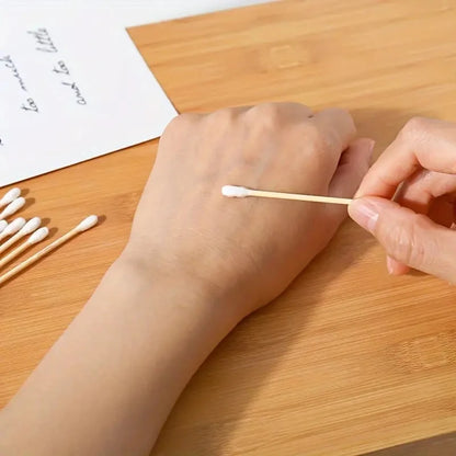 1000pcs Unscented Cotton Swabs, Double-Headed, Wooden Stick, Makeup