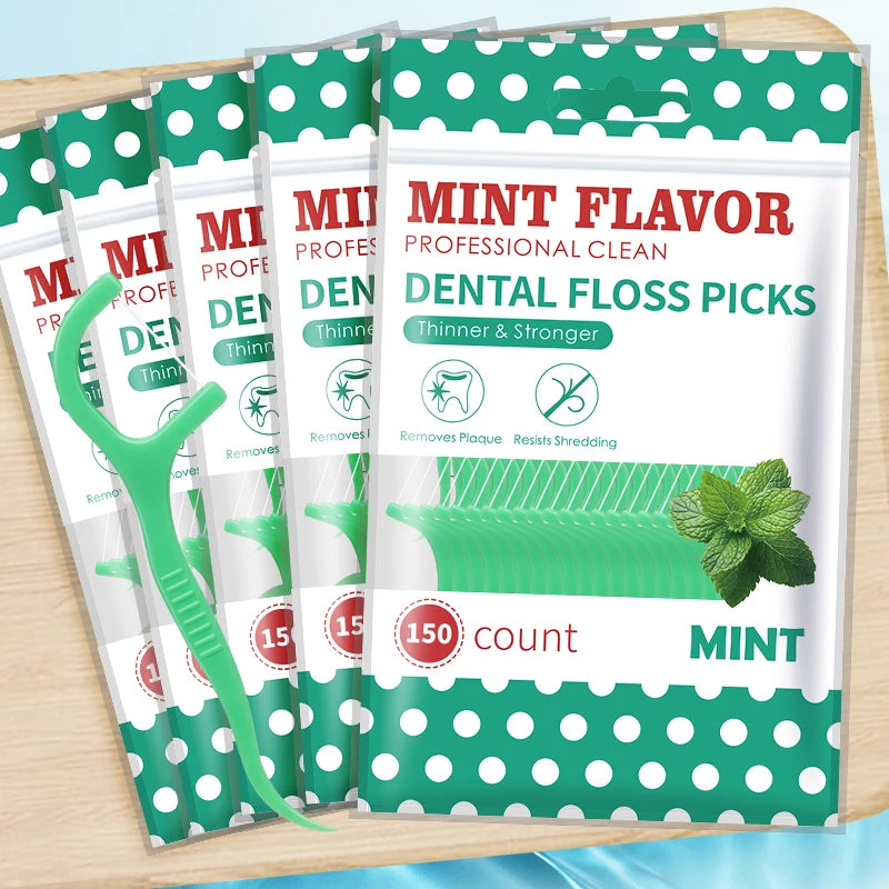 300pcs Mint Adult Dental Floss Sticks - Ultra-Fine Flosser Home Set -
