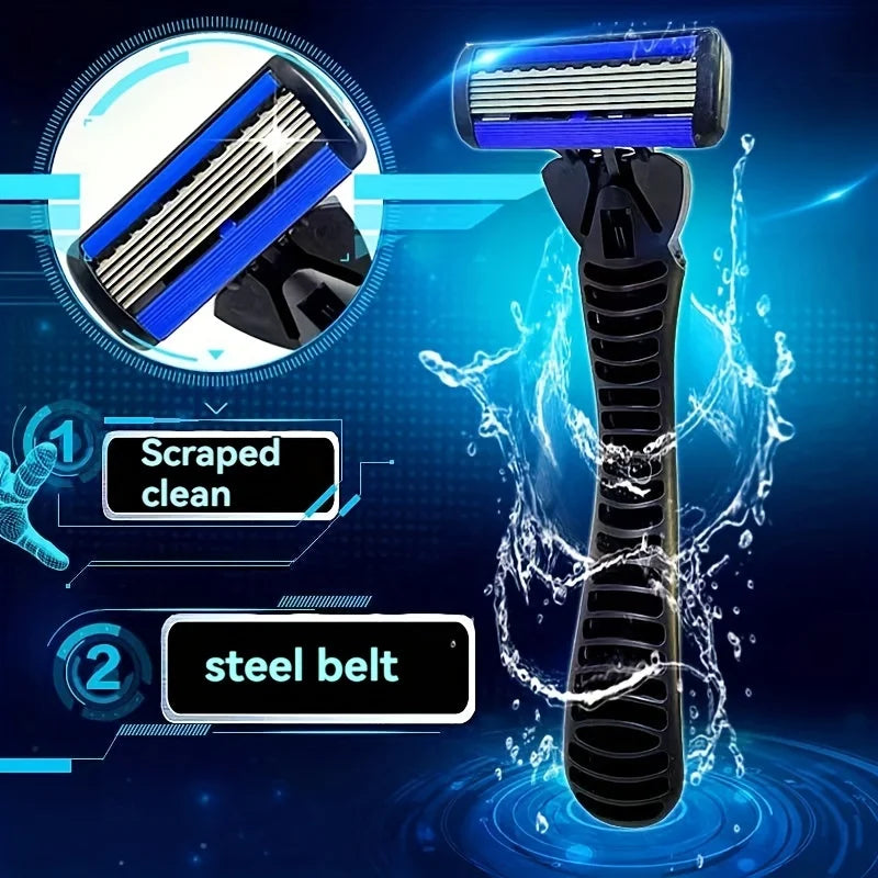 6-layer razor blade, men's stainless steel blade, classic water washed