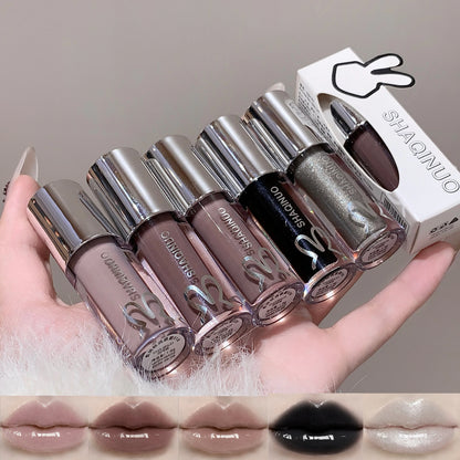 SHAQINUO Water Light Mirror Lip Gloss Lasting Moisturizing Cool Black