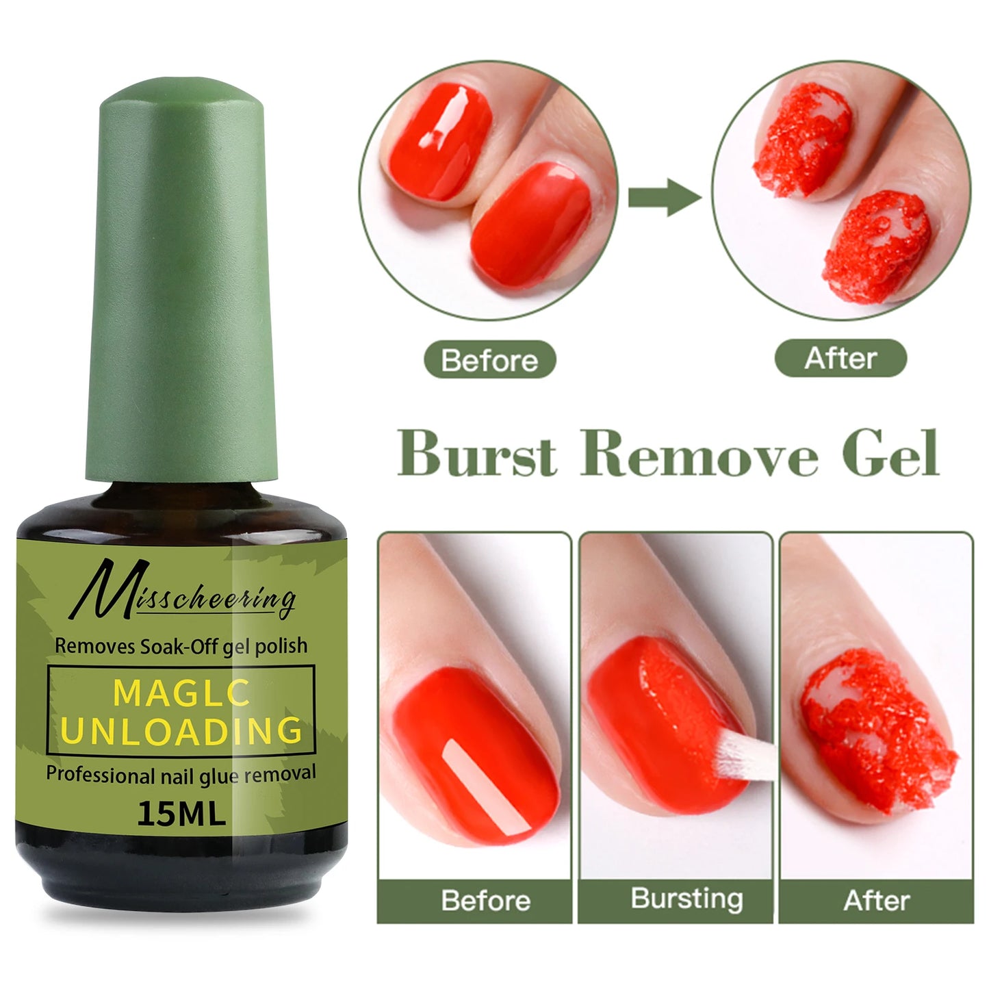 Misscheering 15ml Magic Fast Nail Gel Polish Remover Clean UV Soak Off