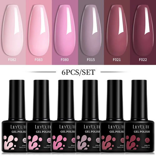 LILYCUTE 6Pcs/Set 7ML Gel DIY Nail Polish Bright Pink Semi Permanent