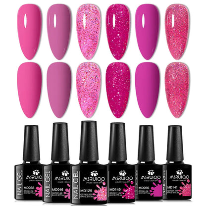 6pc All-season Gel Nail Polish Set Nude Pink Red Glitter Semi