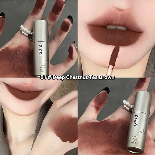 DIXI Mini Silver Tube Matte Lip Glaze — Velvet Finish, Skin-Enhancing,