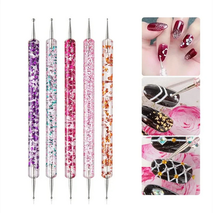 5Pcs/set Portable Nail Art Dotting Pen Crystal Beads Handle Dual-ended