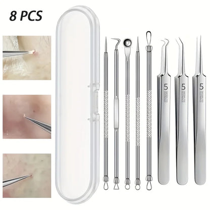 8-Piece Blackhead Remover Kit – Stainless Steel Blemish & Acne