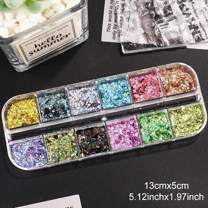 12 Grids Holographic Glitter Nail Art Sequins Sparkly Irregular Nail