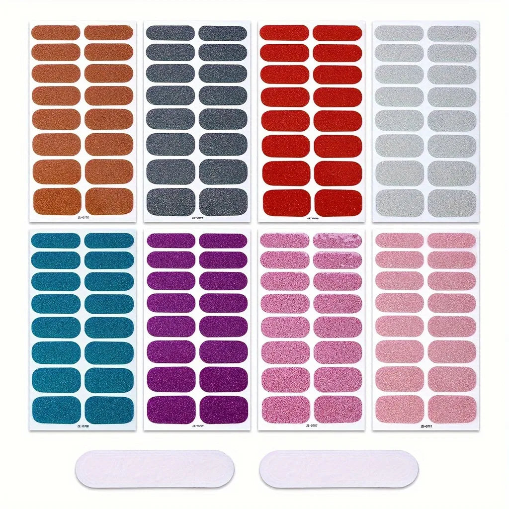 8 Sheets Nail Full Wrap Stickers Pink Nail Glitter Self-Adhesive Gel