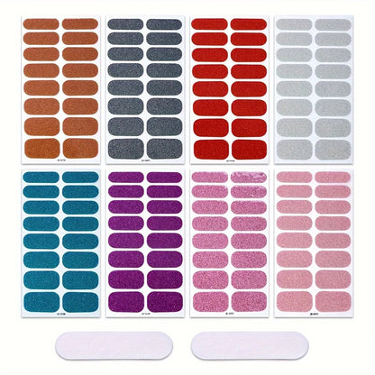 8 Sheets Nail Full Wrap Stickers Pink Nail Glitter Self-Adhesive Gel