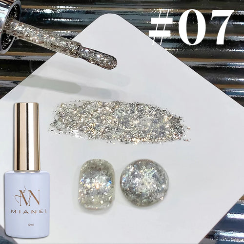 10ml 1-12pcs Gold Sparkling Platinum Nail Gel Polish Glitter Long