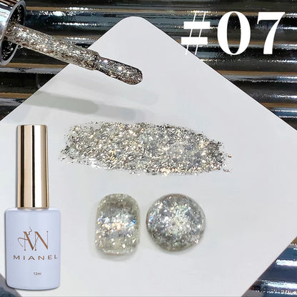 10ml 1-12pcs Gold Sparkling Platinum Nail Gel Polish Glitter Long