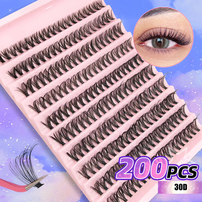 200PCS D Curl Eyelash Cluster Set with 30D40D80D and 80D Spiky Style