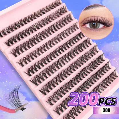 200PCS D Curl Eyelash Cluster Set with 30D40D80D and 80D Spiky Style