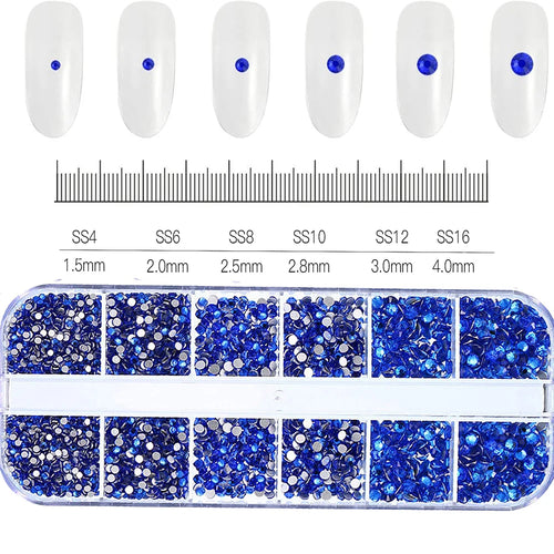 12Grids SS6-SS30 Mixed Nail Rhinestones Shiny Clear/Gold/Pink/Blue