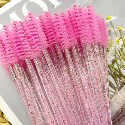 50Pcs Makeup Brushes Disposable Crystal Eyebrow Brush Diamond Handle