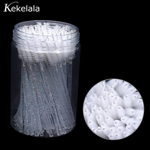 50Pcs/Bottle Eyelash Extension Brushes With Container Eyebrow  Eye