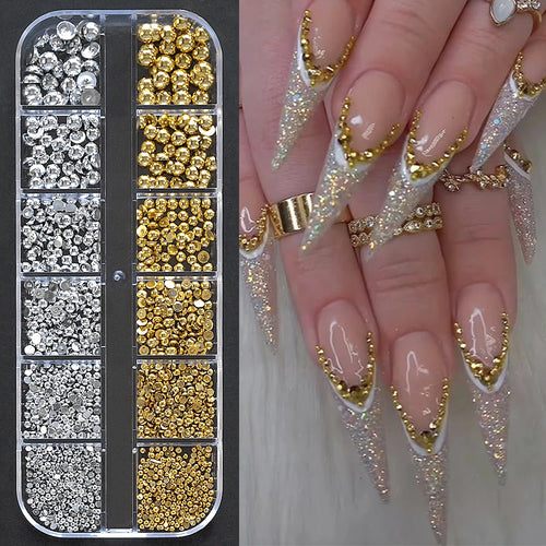 12Grids Ocean Gold Nail Art Charms Shell/Seahorse/Starfish White Half