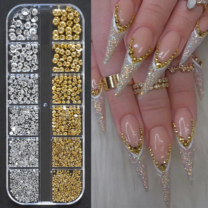 12Grids Ocean Gold Nail Art Charms Shell/Seahorse/Starfish White Half